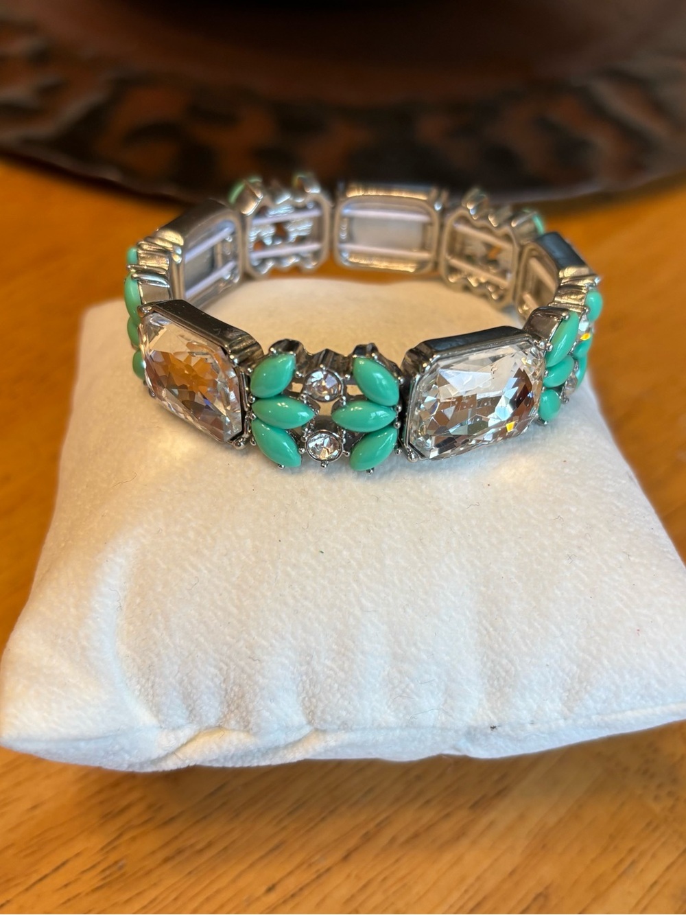 Silver Crystal Stretch Bracelet with Turquoise Accents